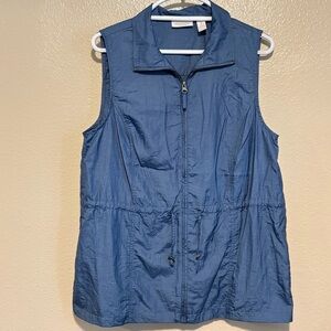 Weekends By Chicos Slate Blue Sleeveless Jacket Vest Drawstring Hem Size 2